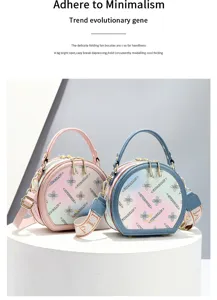 Sweet gradient print round handbag, fashion commuter women shoulder crossbody mini bag style