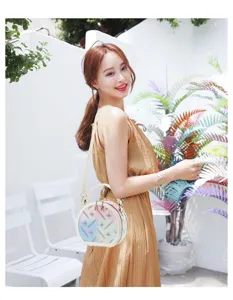 Gradient round handbag detail, sweet printed crossbody bag, fashion mini commuter shoulder bag.