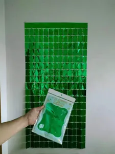 Green square foil fringe curtain detail for party background and wedding decoration 1x2m