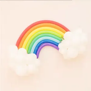 Colorful long magic balloons rainbow cloud modeling detail for festive party decor use.