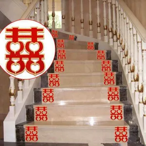 Traditional Chinese Gold Foil Wedding Stickers For Staircase Furniture Red Heart Double Xi Adhesive Decals For Wedding Decor