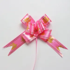 Roze trouwstrik met goudrand en Chinees Xi-teken, ideaal voor cadeau- en bloemenverpakking.