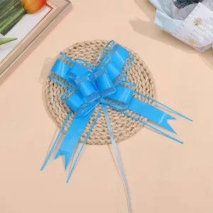 Noeud tirant en organza bleu pour decoration de voiture de mariage et cadeau, 5cm.