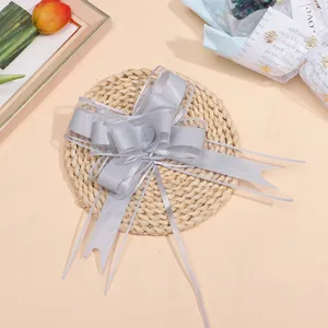 Grand nœud à tirer en organza gris pour décoration de voiture de mariage emballage cadeau