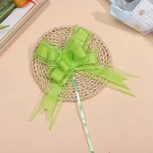 Ruban tirette vert en organza pour emballage cadeau, décoration de mariage et bouquet floral.