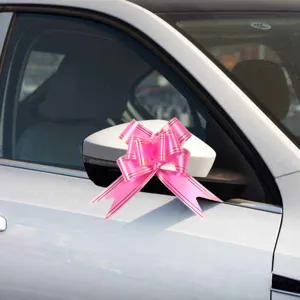 Roze wedding auto strik met goud rand, grote decoratieve lint voor geschenkverpakking.