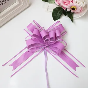 Noeud en ruban organza violet tire-noeud pour emballagecadeau, decoration de voiture de mariage.