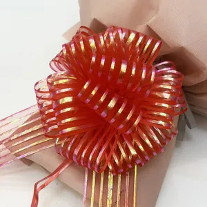 Christmas gift decorative iridescent ribbon bow pull flower mesh packaging floral wrap