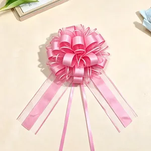 Grande fiocco rosa per confezioni regalo di Natale, fiore sferico stereoscopico decorativo.