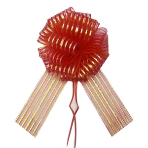 Christmas red mesh ribbon pull bow for gift wrapping and holiday party decoration supplies.
