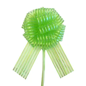 Green organza pull bow gift wrapping ribbon decorative flower for holiday party present packing