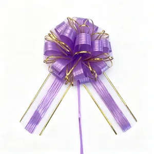 Beautiful purple gift pull bow with gold edges, perfect for wedding car and festival decoration