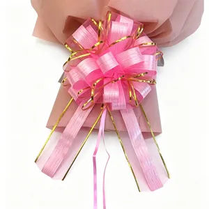 Pink pull bow gift wrapping ribbon large 3D spherical bow for wedding car decoration packaging