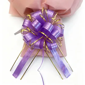 Large purple gold pull bow gift wrapping ribbon for wedding car Christmas tree decoration