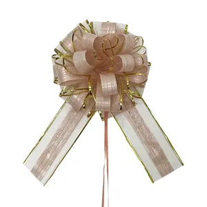 Large mesh pull bow gift wrapping ribbon for Christmas party decoration and floral packaging.