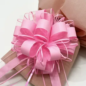 Grande 70# fiocco tirante decorativo regalo di Natale, fiore in nastro 3D rosa macaron per confezione.