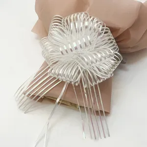Detailed view of the Christmas gift decoration snow yarn bow ribbon, showing intricate texture.