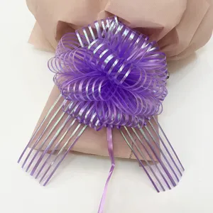 Purple pull bow ribbon detail, gorgeous snow yarn flower for gift and festival wrapping.