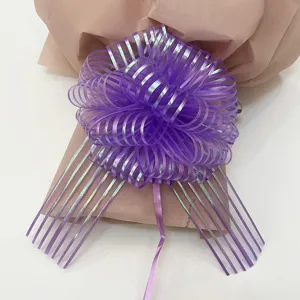 Purple organza pull bow ribbon for holiday gift wrapping and Christmas party decoration