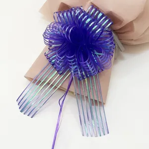 Purple iridescent pull bow ribbon for gift wrapping, Christmas party decoration and flower bouquet.