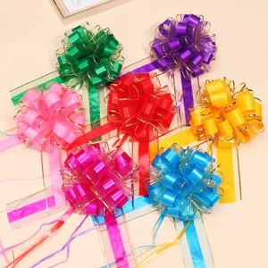 Large Gold Border Organza Pull Bow Ribbon Flower For Christmas Gift Wrapping Wedding Car Decoration DIY Festive Supplies