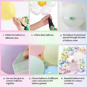 DIY balloon arch garland kit with colorful latex and daisy foil balloons for party decor.
