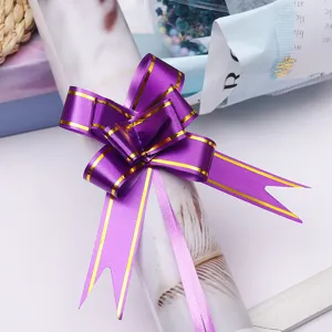 Purple pull bow ribbon for gift wrapping, flower decoration, medium size, festive party decor.