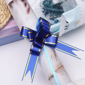 Blue pull bow ribbon for gift wrapping, decorative bowknot for flower bouquet decoration.
