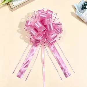 Large 6.4cm pink matte metallic gift wrapping pull bow, perfect for Christmas present decoration.