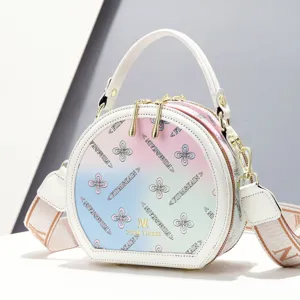 Sweet gradient print round handbag, stylish women casual shoulder crossbody mini bag.