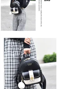 Sac a dos femme mini noir blanc tendance decontracte sac ecole cartable mode