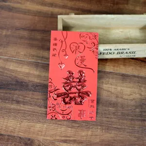 Enveloppe rouge de mariage chinois pochette d'argent porte-bonheur double joie design 9x17cm