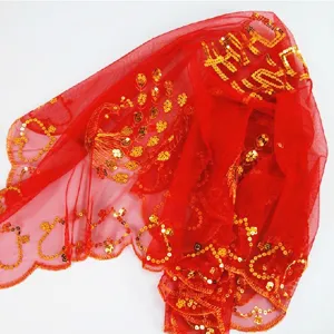 Traditional Chinese Wedding Bridal Red Veil Gold Sequin Embroidery Peacock Double Happiness Mesh Marriage Head Cover For Bride Party Accessories