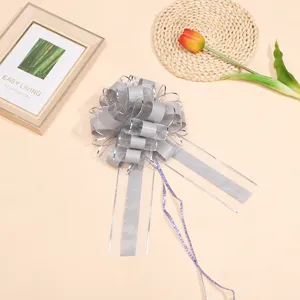 Large mesh pull bow detail shot for floral packaging, gift wrapping, and wedding car decor.