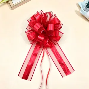 Red Christmas gift wrapping decorative pull bow 3D ribbon flower for holiday present decor