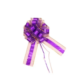 Large gold edge purple ribbon pull bow for Christmas gift wrapping and wedding car decoration