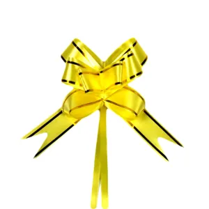 Yellow pull bow ribbon for gift wrapping, floral packaging decoration, festive party supplies.