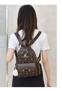 Women vintage brown monogram backpack Korean style casual travel school daypack bag
