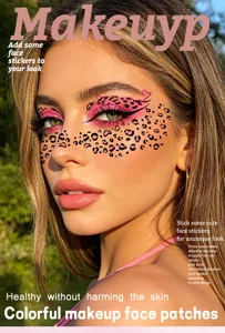 Waterproof leopard face stickers for Halloween makeup, temporary tattoo face patches.