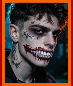 Halloween horror mouth temporary face tattoo sticker waterproof spooky party cosplay makeup art.