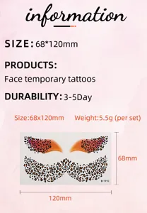 Waterproof Halloween leopard print face temporary tattoo sticker set 68x120mm 5.5g
