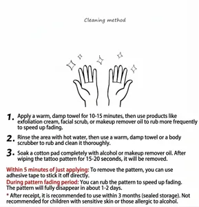 Temporary freckle tattoo sticker cleaning method and removal instruction guide detail image.