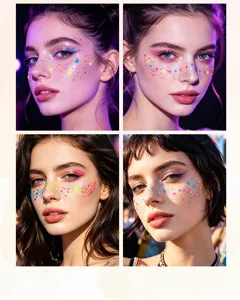 Autocollants de visage fluorescents colorés imperméables pour maquillage festival Y2K.