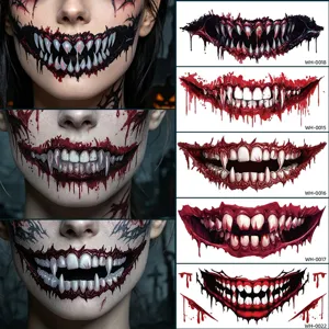 Waterproof Halloween temporary scary mouth tattoos sticker for party cosplay face makeup.