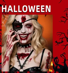 Halloween scary scar temporary tattoo detail closeup fake blood wound waterproof sticker
