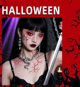 Halloween red blood temporary tattoo sticker waterproof gothic face decoration detail view