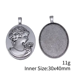 Oval zinc alloy cameo pendant tray blank bezel setting for DIY jewelry making 30x40mm 11g