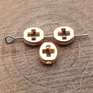 Hohlkreuz ovale flache Perlen für Schmuckherstellung goldene Abstandsperlen Zubehör
