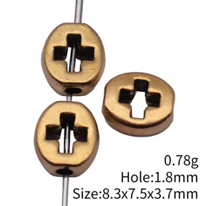 Messing hohle Kreuz ovale Perlen lose Abstandshalter Schmuckherstellung 8,3x7,5mm