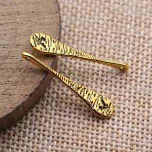 Colgantes de Lágrima Larga de Aleación Martillada Vintage Accesorios de Joyería DIY Amuletos de Gota de Agua Para Hacer Pendientes y Collares Artesanales Mujer Oro Antiguo